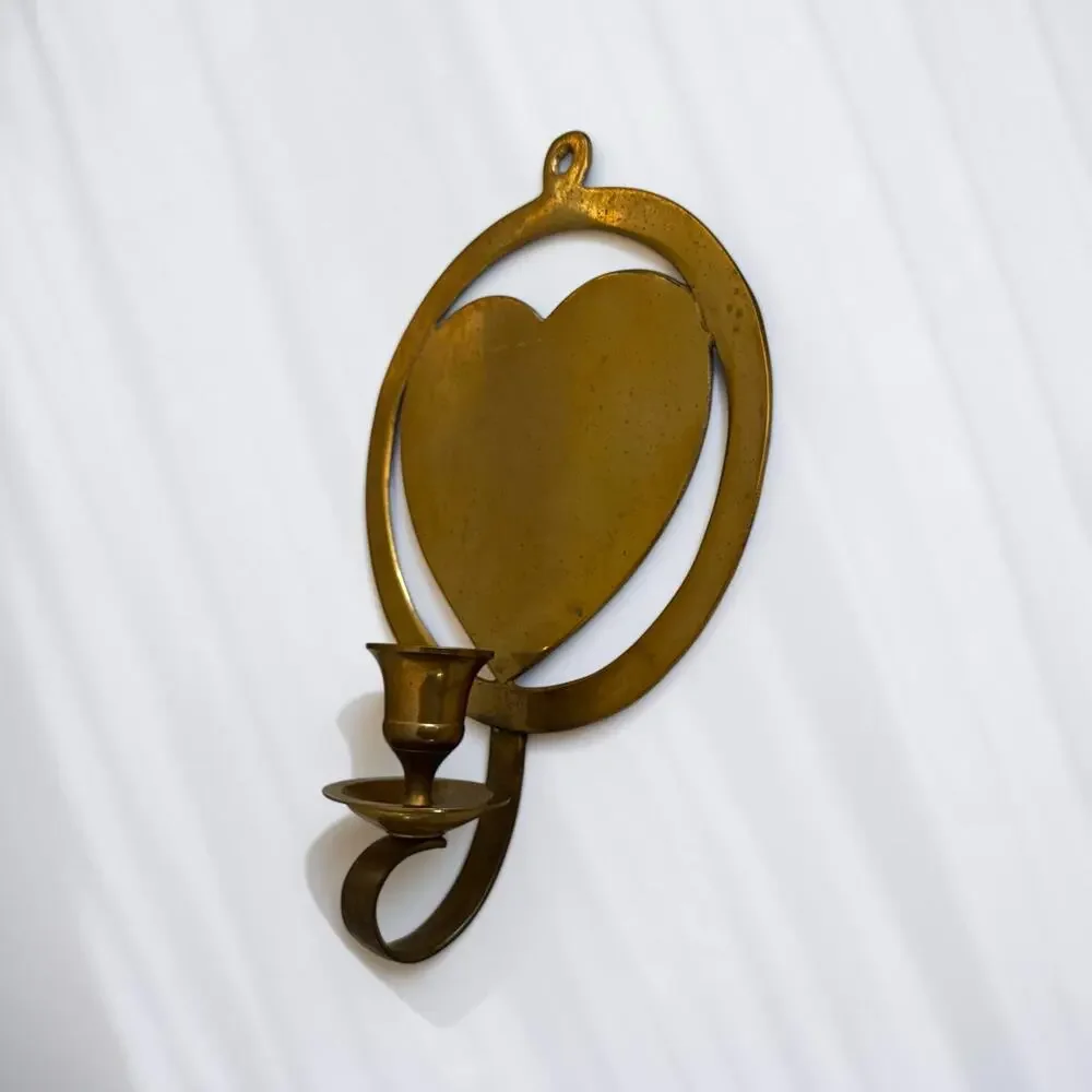 Vintage Solid Brass Heart Wall Sconce Candle Holder Liards Ltd